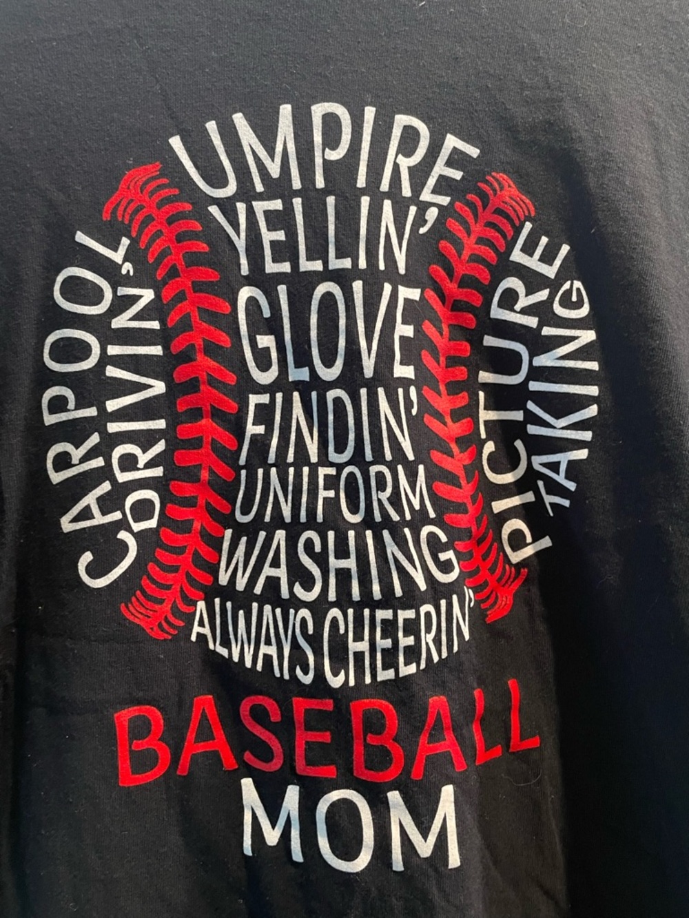 Gildan Black Short Sleeve "Baseball Mom" Tee with Red & White Graphic